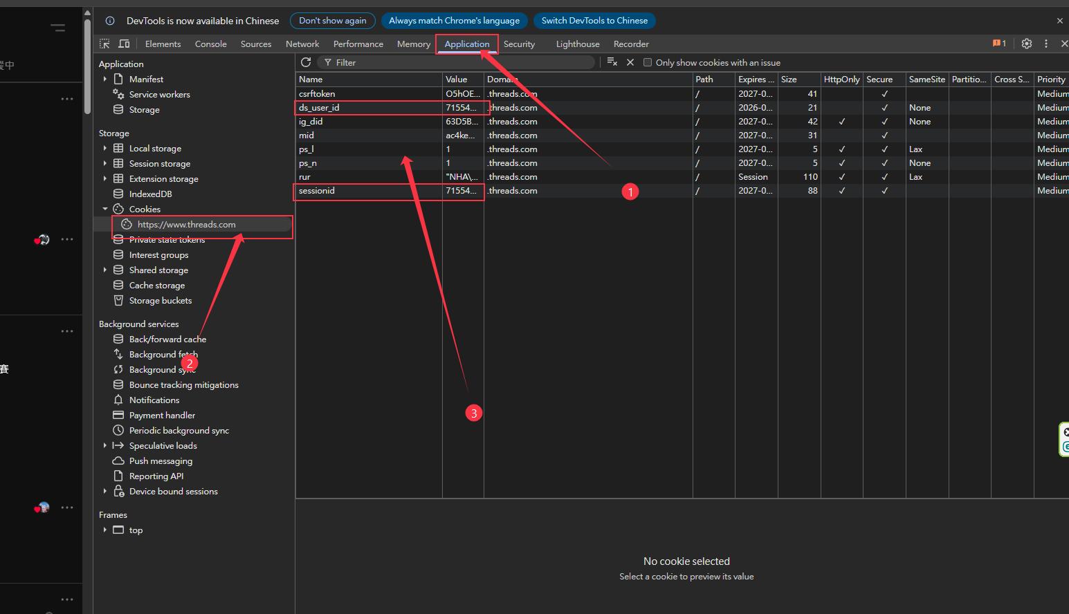 Threads Cookies：ds_user_id 與 sessionid